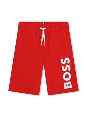BOSS Kidswear logo-print drawstring-waistband swim shorts - Red