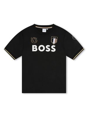 BOSS Kidswear logo-print embroidered-motif T-shirt - Black