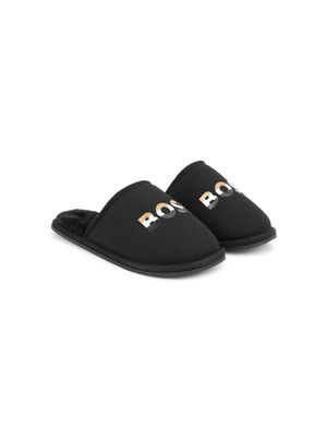 BOSS Kidswear logo-print mesh slippers - Black