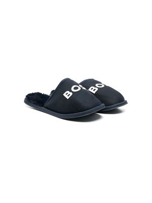 BOSS Kidswear logo-print padded slippers - Blue