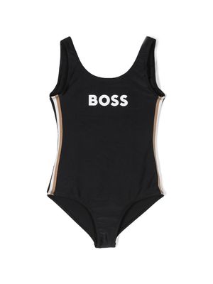 BOSS Kidswear logo-print scoop-back swimsuit - Black