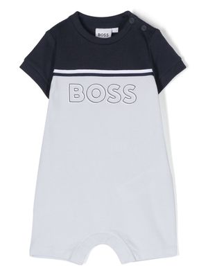 BOSS Kidswear logo-print stripe-detail romper - Blue