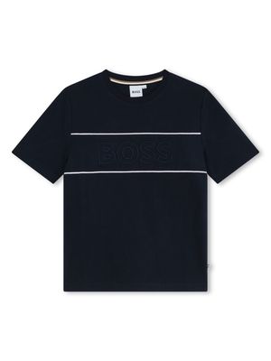 BOSS Kidswear logo-print stripe-trim cotton T-shirt - Black