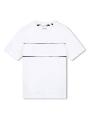 BOSS Kidswear logo-print stripe-trim cotton T-shirt - White
