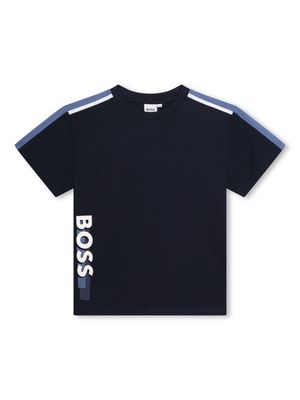 BOSS Kidswear logo-print stripe-trim T-shirt - Blue