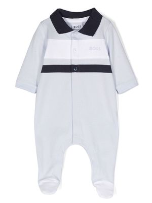 BOSS Kidswear logo-print striped babygrow - Blue