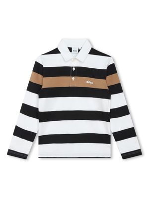 BOSS Kidswear logo-print striped cotton polo shirt - White
