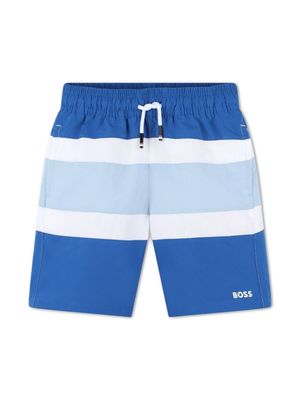 BOSS Kidswear logo-print striped swim shorts - Blue