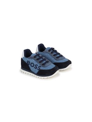 BOSS Kidswear logo-print washed denim sneakers - Blue