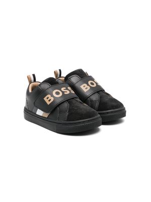 BOSS Kidswear logo-strap leather sneakers - Black