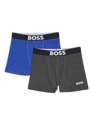 BOSS Kidswear logo-waist cotton boxer briefs set - Blue