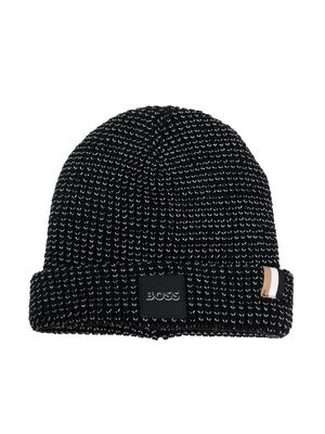 BOSS Kidswear metallic-thread logo-patch beanie hat - Black