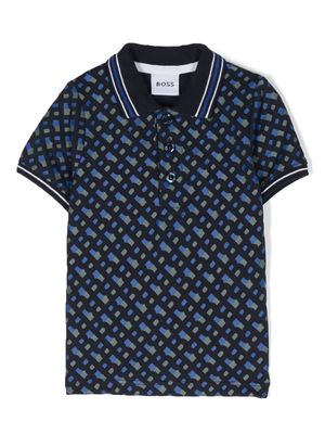 BOSS Kidswear monogram cotton polo shirt - Blue