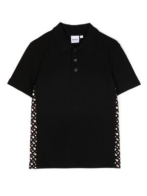 BOSS Kidswear monogram-detail polo shirt - Black