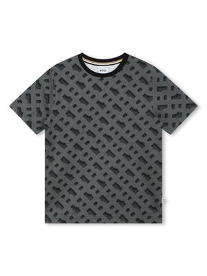 BOSS Kidswear monogram-jacquard cotton T-shirt - Black