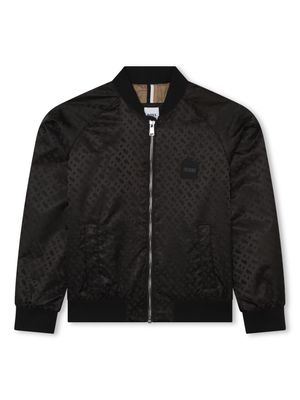 BOSS Kidswear monogram-jacquard zipped bomber jacket - Black