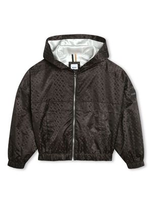 BOSS Kidswear monogram-pattern hooded windbreaker - Black