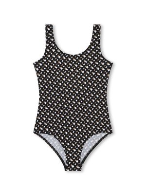 BOSS Kidswear monogram-pattern scoop-back swimsuit - Black