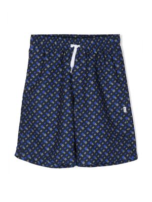 BOSS Kidswear monogram-print swim shorts - Blue