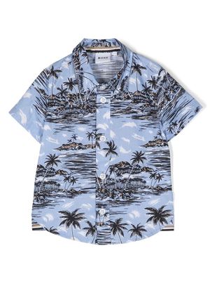 BOSS Kidswear palm-tree short-sleeved shirt - Blue