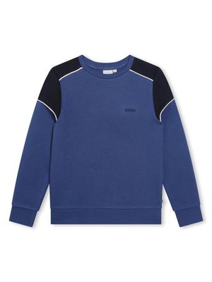 BOSS Kidswear panelled logo-print cotton sweatshirt - Blue