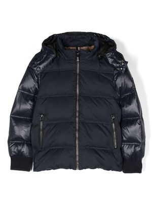 BOSS Kidswear panelled quilted hooded jacket - Blue