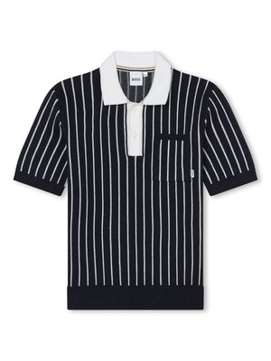BOSS Kidswear pinstripe-print cotton polo shirt - Blue