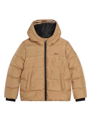 BOSS Kidswear recycled polyester padded hooded jacket - Neutrals