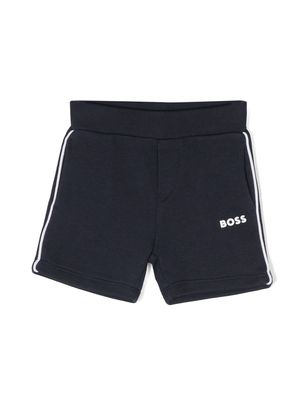 BOSS Kidswear stripe-detail logo-print shorts - Blue