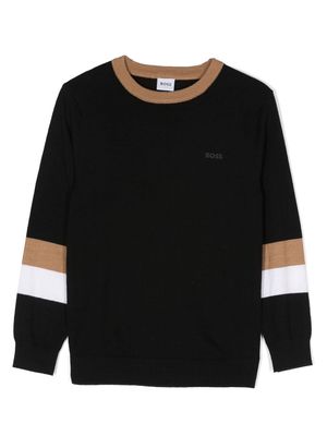 BOSS Kidswear stripe-detailing knitted jumper - Black