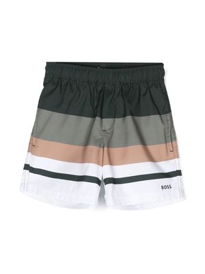BOSS Kidswear stripe-pattern logo-print swim shorts - Green