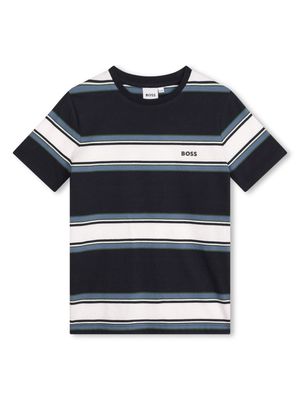 BOSS Kidswear stripe-print cotton T-shirt - Blue
