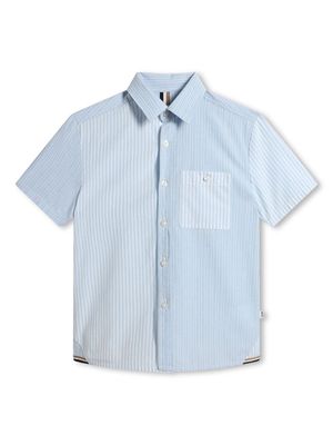 BOSS Kidswear stripe-print panelled cotton shirt - Blue