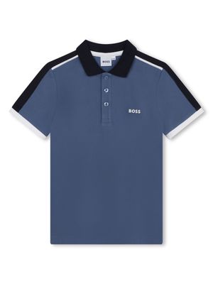 BOSS Kidswear stripe-trim logo-print polo shirt - Blue