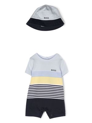 BOSS Kidswear striped colour-block romper set - Blue