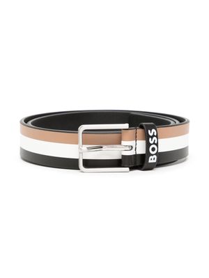 BOSS Kidswear striped faux-leather belt - Brown