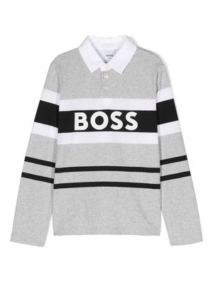 BOSS Kidswear striped logo-print polo shirt - Grey