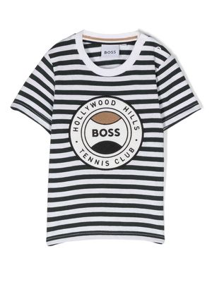 BOSS Kidswear striped logo-print T-shirt - Green