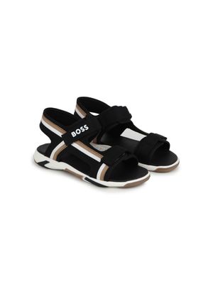 BOSS Kidswear striped touch-strap sandals - Black