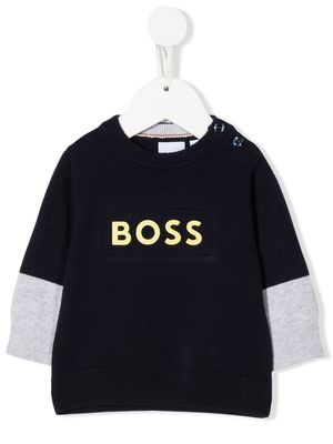 BOSS Kidswear two-tone logo-print jumper - Blue