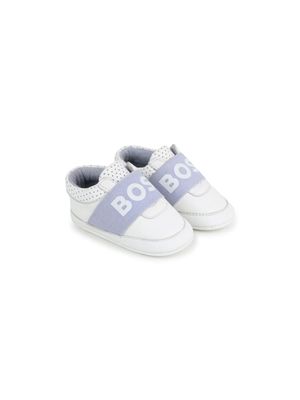 BOSS Kidswear two-tone panelled leather slippers - White