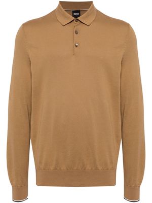 BOSS knitted organic-cotton polo shirt - Brown