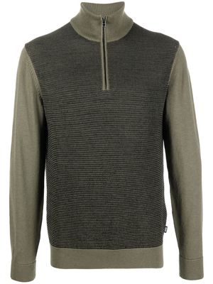 BOSS knitted-panel short-zip jumper - Green
