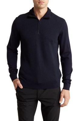 BOSS Ladamo Half Zip Wool Sweater in Dark Blue