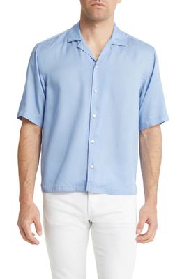 BOSS Lars Short Sleeve Button-Up Camp Shirt in Open Blue