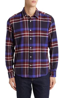 BOSS Liam Regular Fit Plaid Flannel Button-Up Shirt in Dark Red