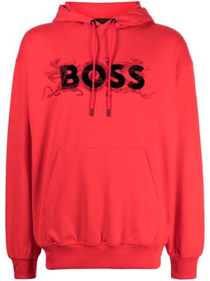 BOSS logo-appliqué drawstring hoodie - Red