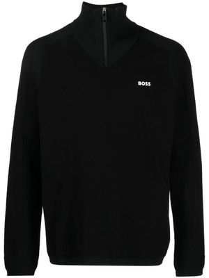 BOSS logo-appliqué half-zip jumper - Black