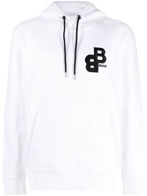 BOSS logo-embroidered cotton hoodie - White