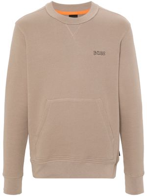 BOSS logo-embroidered cotton sweatshirt - Brown